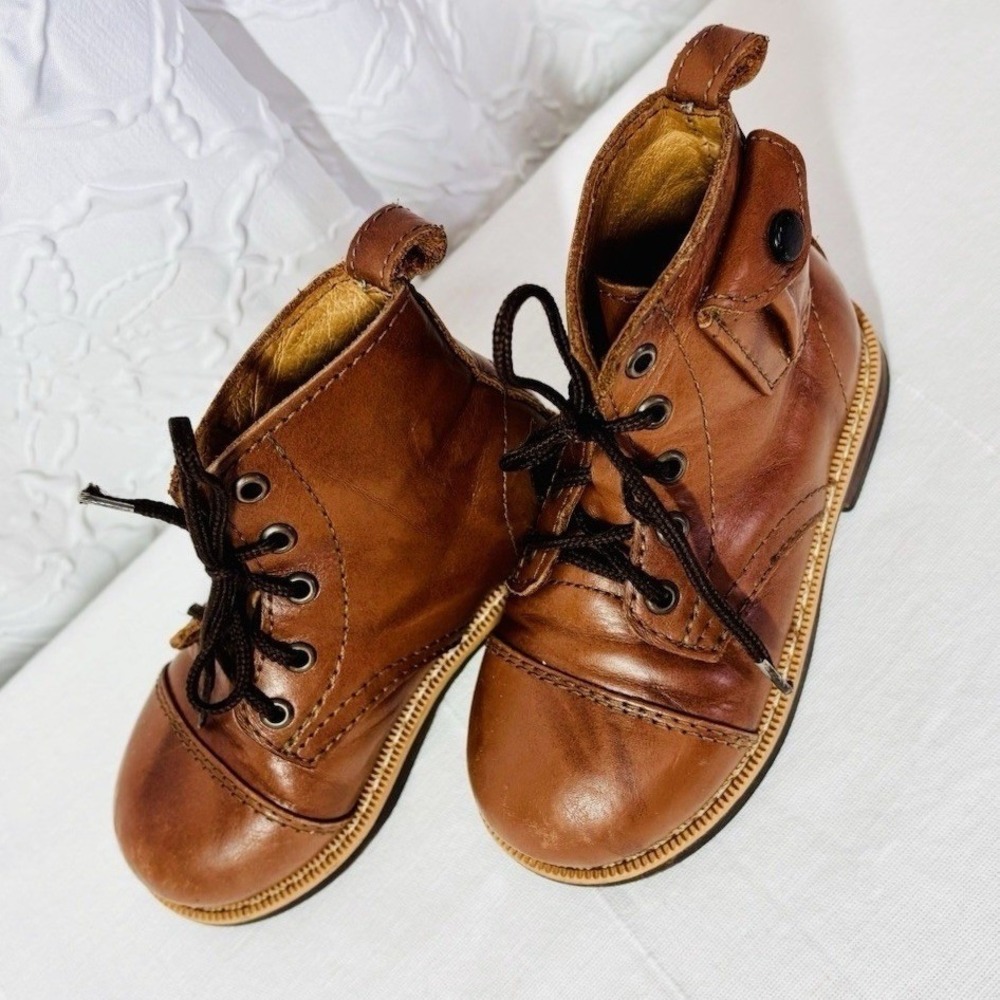 Mikoleon Brown Leather Heirloom Classic Lace Up Boots Shoes Kid's Size 23 US 7 - Picture 7 of 9